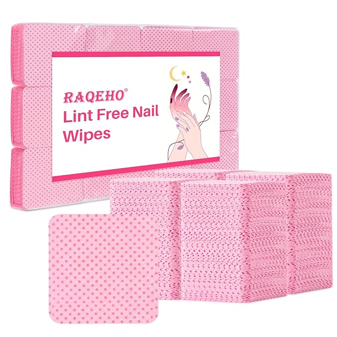 1200 Lint Free Nail Wipes - Nail Polish Remover Pads, Glue or Gel Remove, Use with Acetone or Alcohol, Eyelash Brush & Nail Art Brushes Cleaning, Nail Art Supplies, Nail Stuff for Techs, Pink