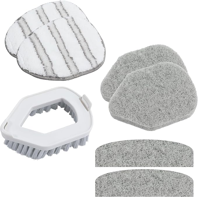 Quick Shine 7-Piece Accessory Pack – Includes 2 Triangular Pads, 2 Scour Pads, 2 Scour Strips & 1 Scrub Brush | Compatible with All-in-One Mop Kits | Reusable Floor Cleaning Set