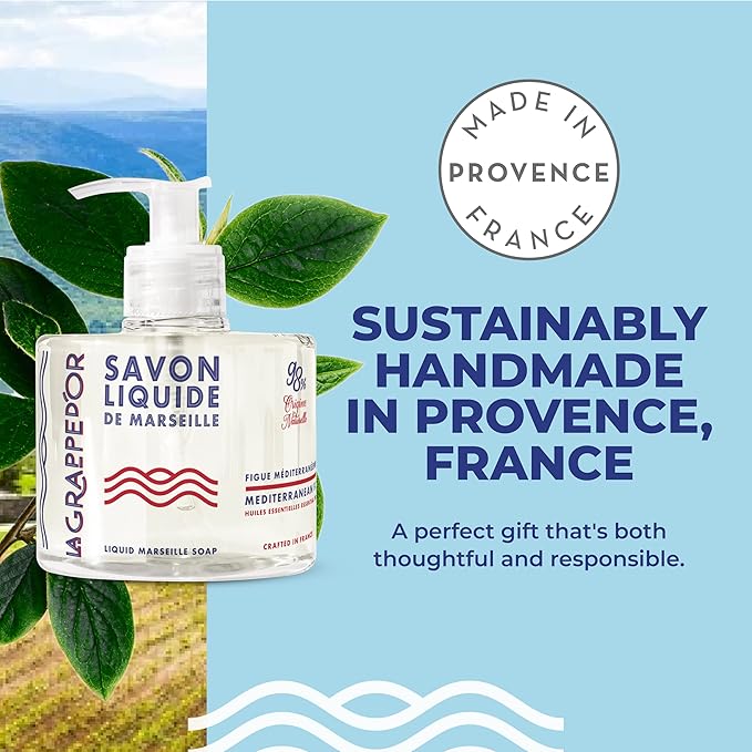 La Grappe d'Or Mediterranean Fig Marseille Hand Soap with Essential Oils | Handmade in France from Moisturizing Organic Olive & Coconut Oil | Natural, Cruelty-Free & Vegan, 11.10 oz Liquid