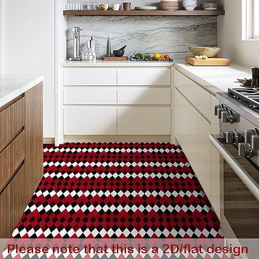 Nuxovilar Peel and Stick Vinyl Floor Tiles, 11.8"x11.8" Red & Black Argyle Pattern, 10-Pack Self-Adhesive Flooring