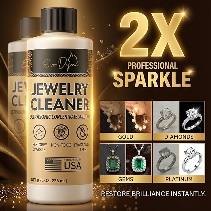 Ultrasonic Jewelry Cleaner Solution (8oz) Concentrated Jewelry Cleaner for Diamonds, Gold, Silver & More | Compatible with Ultrasonic Machine (s) - Made in USA