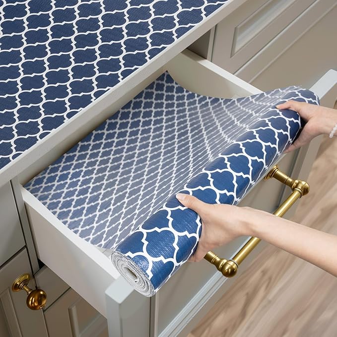 Shelf and Drawer Liner for Kitchen Cabinets Non-Adhesive, Strong Grip Non-Slip Thickened Cabinet Liners for Shelves, Waterproof Mats for Dresser Cupboard, Blue, 23 in x 10 Feet