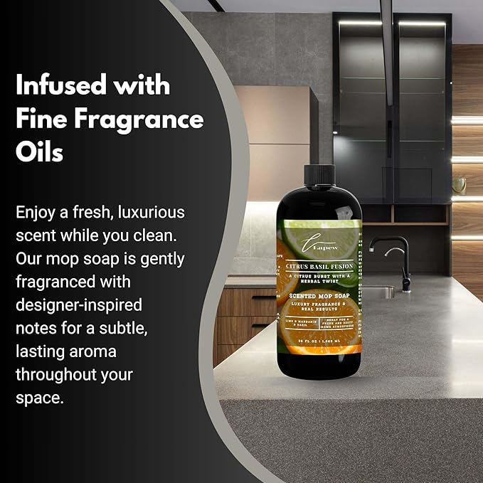 Luxury Floor Cleaner, Scented Mop Soap Concentrate | Hard Floor Cleaner for Tile, Vinyl, Laminate, LVP & Sealed Hardwood | Low-Foam, Streak-Free | 36 oz | Citrus Basil Fusion