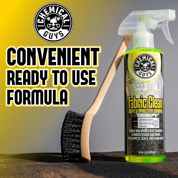 Chemical Guys Foaming Citrus Fabric Clean Carpet & Upholstery Cleaner - Car Carpet Cleaner Spray for Seats and Floor Mats, Removes Stains &Odors, Safe for Cars, Home and Office, 16 oz Citrus Scent
