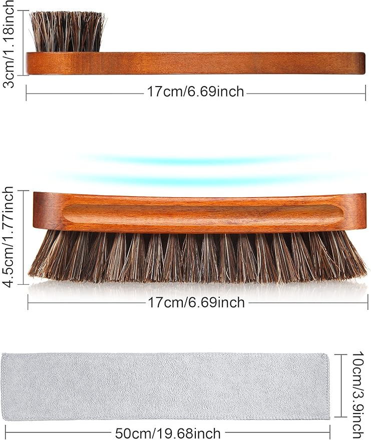 Youngjoy 3 Pieces Horsehair Shine Shoes Brush kit Polish Dauber Applicators (F)