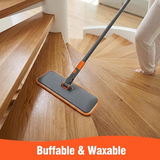 2-in-1 Wet Dry Flat Microfiber Mop for Hardwood Floors-Reusable Washable Pads, Telescoping Long Handle Floor Cleaner for Tile Laminate, Pet Hair Removal, Car Detailing & Window Cleaning