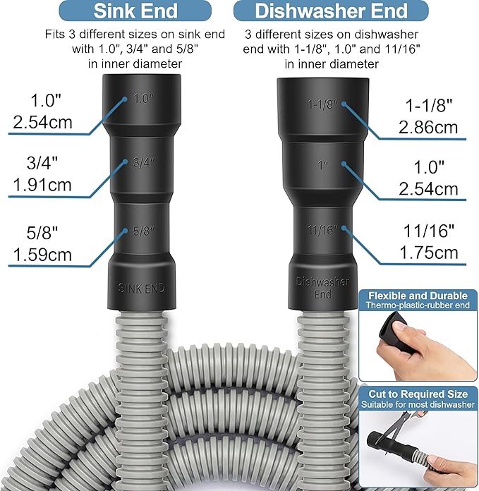 MyLifeUNIT Universal Dishwasher Drain Hose, 10 Ft Dishwasher Discharge Hose Extension, Corrugated and Flexible Dishwasher Hose Drain Replacement with 2 Clamps, Fits 11/16",1" and 1-1/8"