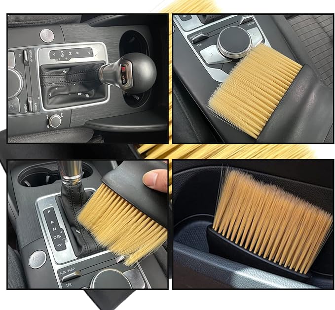 Ajxn Auto Interior Dust Brush, Car Cleaning Brushes Duster, Soft Bristles Detailing Brush Dusting Tool for Automotive Dashboard, Air Conditioner Vents, Leather, Computer,Scratch Free (Yellow)