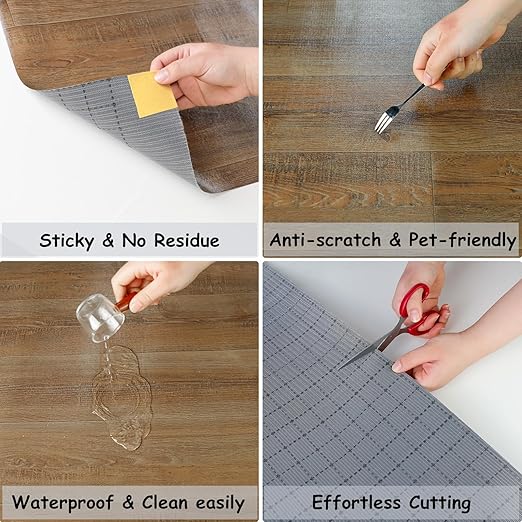 Freshtour Vinyl Flooring Roll, Versatile Removable PET Leather-Like Floor Covering, Waterproof & Durable, Easy Tape Installation, Cost-Effective for Any Room, Nature Oak/ 32.29 Sq.ft (39.3" x 118")