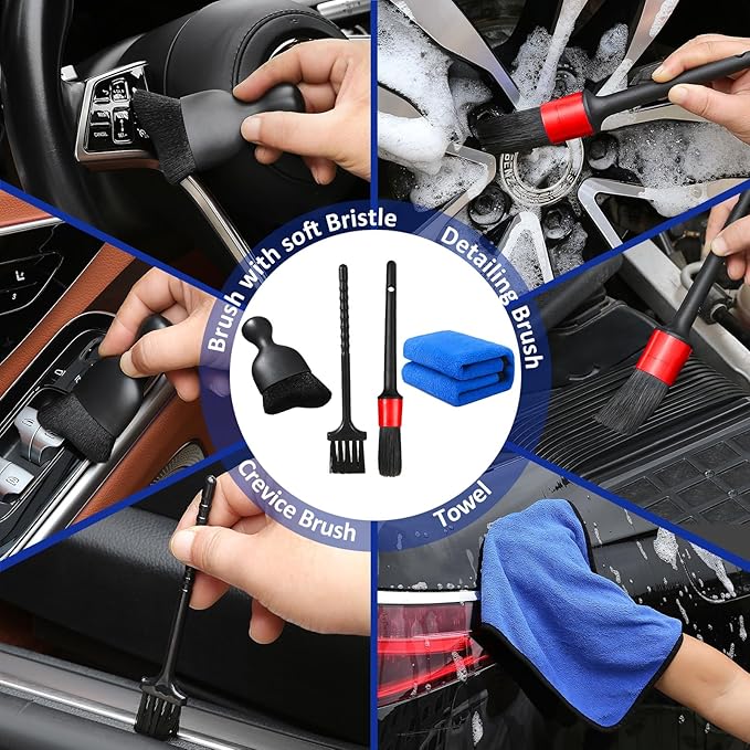 10pcs Windshield Cleaning Tool Inside Car Window Cleaner Wash Kit with 4 Reusable Microfiber Pads 1 Spray Bottle and Extendable Handle Interior Auto Glass Wiper Kit, Blue&Gray
