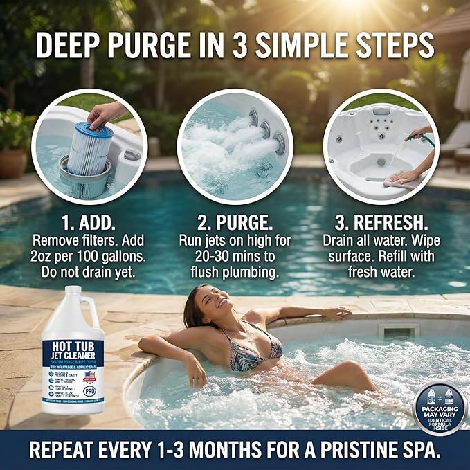 Hot Tub Jet Cleaner 1 Gallon - Spa Line Flush & Spa System Flush - Jet Tub Cleaner for Jets, Lines & Tubes - Pipe & Line Purge Before Drain Refill - Made in USA - BubbyShine