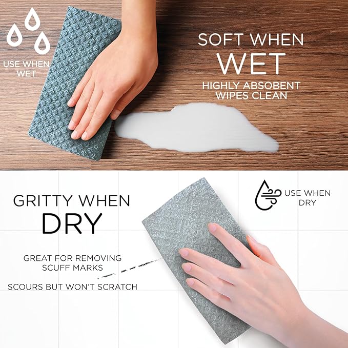 LOLA Swedish Dishcloths for Kitchen 10 Sheets, Biodegradable & Compostable Reusable Paper Towel Cleaning Cloths Zero Waste No Odor Washing Dishes Ultra Absorbent Cellulose Sponge Towel Made in Germany