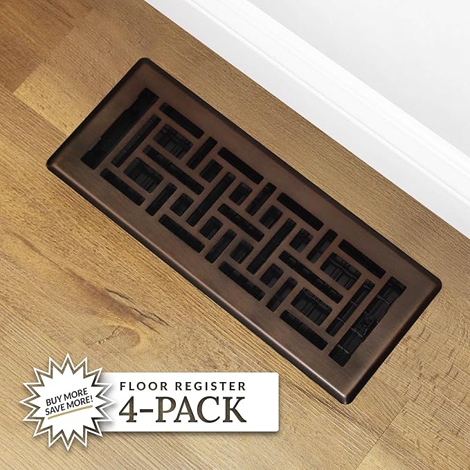 Decor Grates (4-Pack) AJH412-RB Oriental Floor Register, 4x12 Inches, Rubbed Bronze Finish