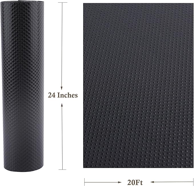 Cabinet Shelf Liner 24 Inch Wide X 20 Ft Non-Slip Kitchen Drawer Liners Waterproof & Oil-Proof Drawer Liners for Cupboard Pantry Non Adhesive Refrigerator Shelf Liner Strong Grip Cabinet Mat (Black)