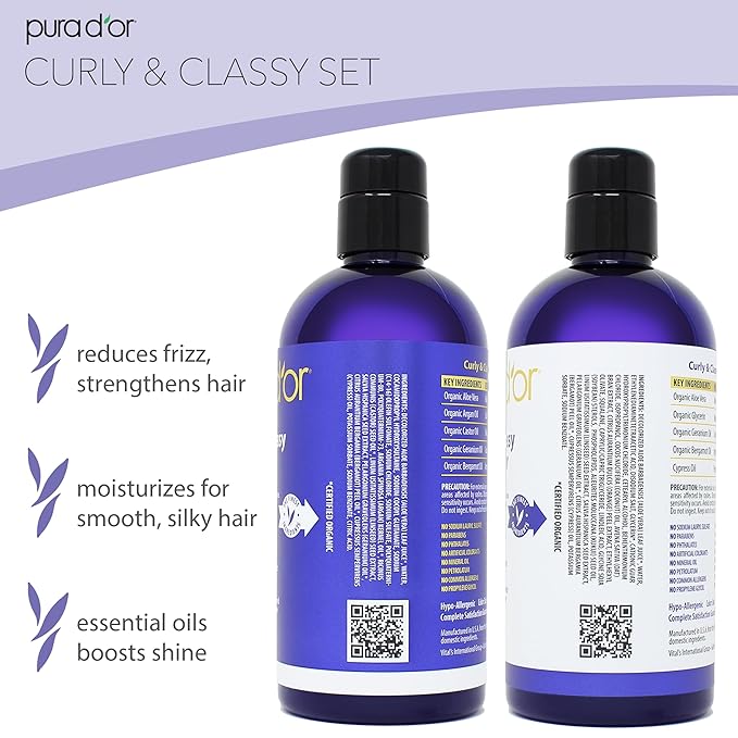 PURA D'OR Curly & Classy Hydrating Conditioner (16oz) Ultimate Definition and Bounce for Gorgeous Curls, Enriched with Coconut Oil, Kukui Seed Oil, and Premium Oil Blend