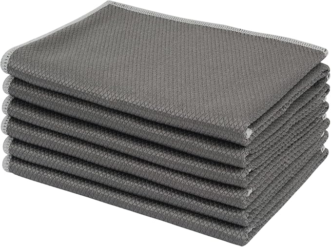 SINLAND Microfiber Glass Cleaning Cloth for Window, Car Windows, Mirrors, and Stainless Steel, Lint Free, Streak Free, 6-Pack, 16x16 Inch Grey