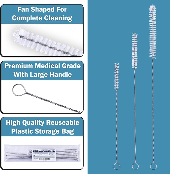Strong 'n Flex Nylon Straw Cleaner Brushes – Fan-Shaped End for Tight Spaces, Ideal for Reusable Straws, Water Bottles, Sippy Cups & Pipes – Includes Zippered Pouch – 12" Long – Set of 10