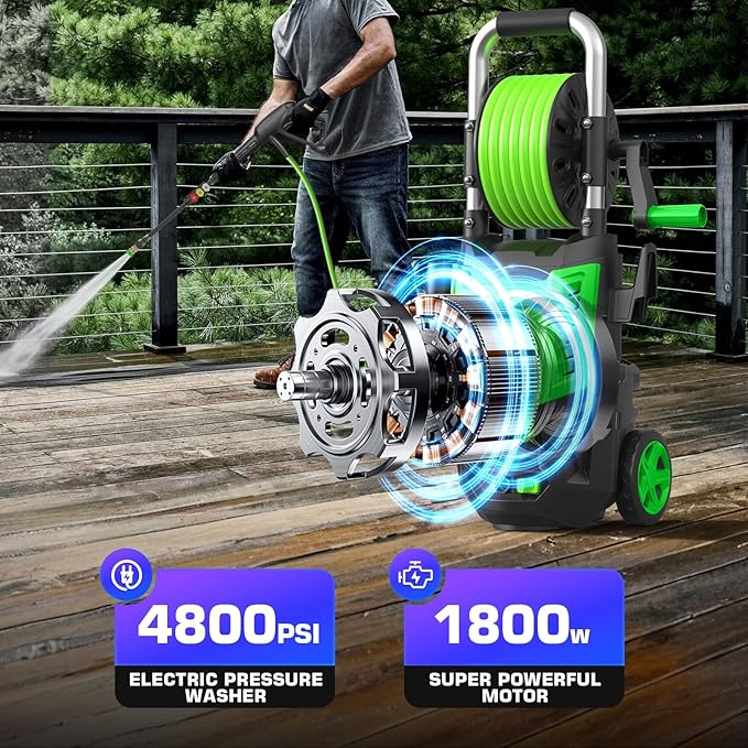 Professional Electric Pressure Washer 4800PSI, 4.0GPM Portable Power Washer with 4 QC Nozzles and Soap Bottle, Washer Machine for Cars/Home/Driveways/Patios/Decks/Fences (Green)