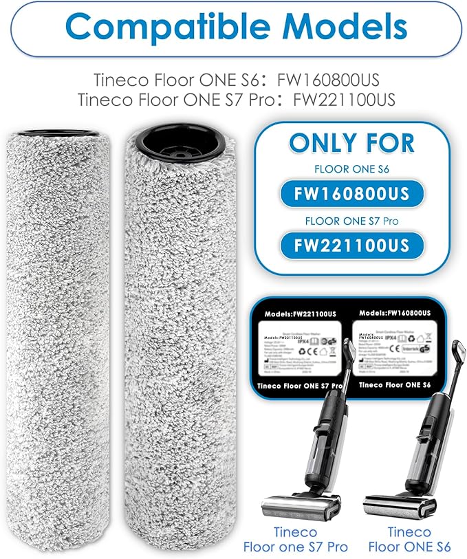 【V2, Detachable Roller】(3 Pack) S7 Pro Replacement Brush Rollers for Tineco Floor One S9 Artist Pro, Floor One S7 Pro, Floor One S6/ Stretch S6/ Switch S6 Cordless Wet Dry Vacuum Cleaner (No Handle)
