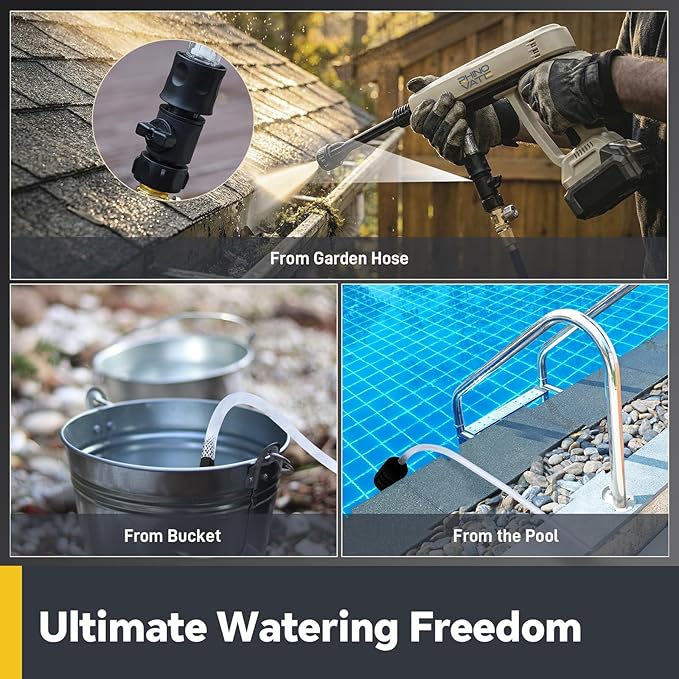 Cordless Pressure Washer, 1280 PSI Portable Power Washer, 4.0Ah Battery Powered with Dual Water Source, 6-in-1 Nozzle, 16ft Detachable Hose, Efficient and Forceful, for Camping, Patio, Cars