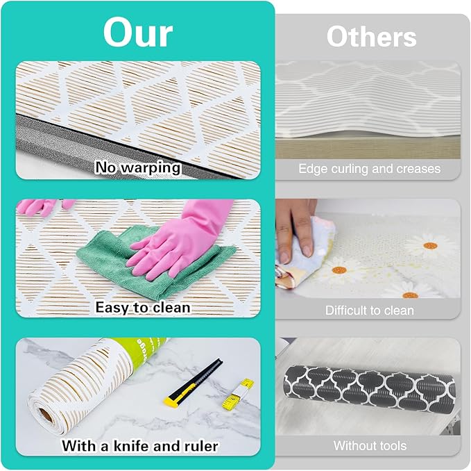 Drawer and Shelf Liner for Kitchen Cabinet,Non-Adhesive Cabinet Liner 24in x 20FT,Waterproof Shelf Paper Non-Slip Mats Cupboard Liners Contact Protect Dresser/Shelves/Table-Brown Stripes