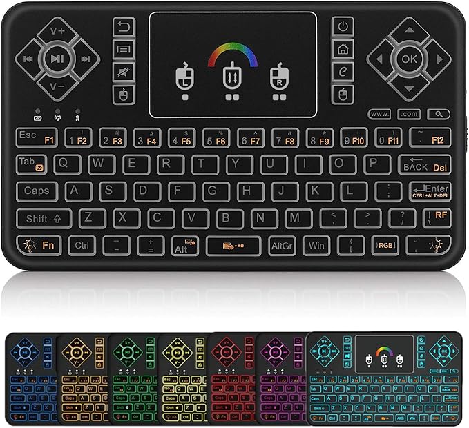 Q9 Mini Wireless Keyboard with Touchpad - Colorful Backlit Small Rechargeable Remote Keyboard for PC, Raspberry Pi 4, Android TV Box, KODI, Windows 7 8 10