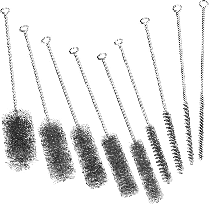 16 Inch Extra Long Pipe Cleaning Brush Set, Stainless Steel Bristles Bore Brush, 9Pcs Variety Wire Brush Pack for Auto Parts, Bottles,Tubes