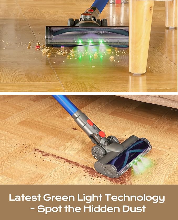 Cordless Vacuum Cleaner, 450W 40KPA Vacuum Cleaners for Home, 45Mins Lightweight Stick Vacuum with Advanced Green Light Tech, Rechargeable Battery Vacuum for Carpet,Pet Hair,Hardwood Floor