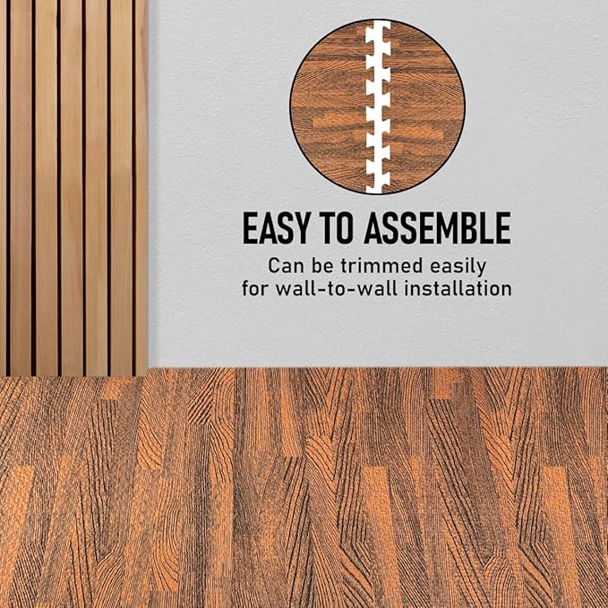 HomeCube USA 3/8 Inch Thick Interlocking Dark Oak Foam Floor Tiles for Home, Office, Workout Equipment Space Commercial Areas Anti-Fatigue Flooring Padding 24x24 in, Dark Oak, 160 Sq Ft-40 Tiles