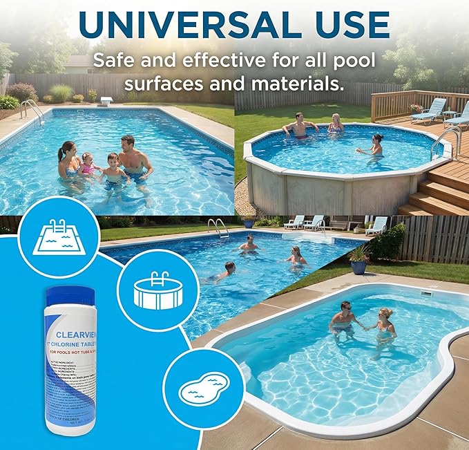 ClearView Stabilized Chlorine Tablets 1 Inch 2 Lbs for Pools, Slow-Dissolving 1" Chlorinating Tablets Sanitizer for Spas and Hot Tubs