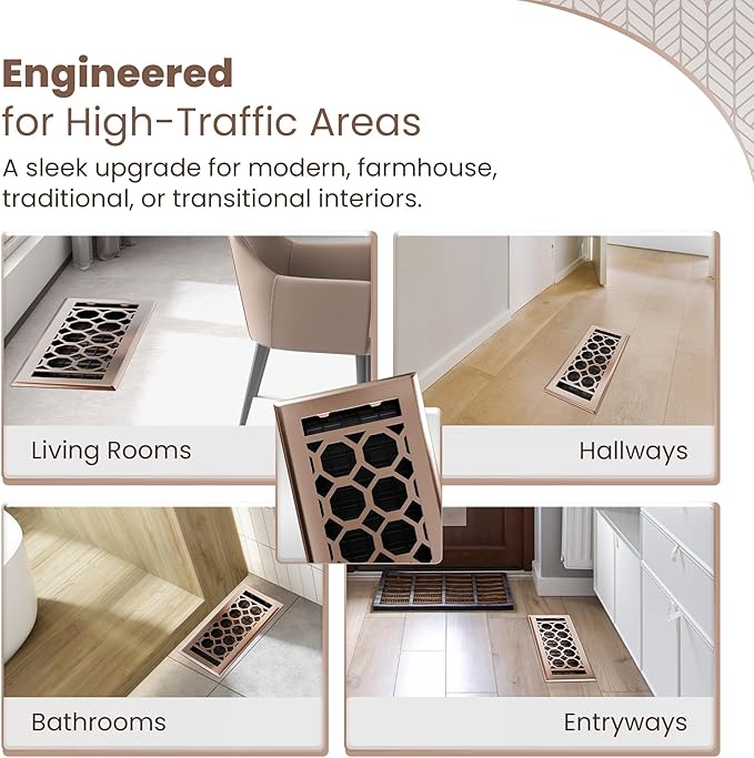 Floor Register 4x10 Vent Cover – Heavy-Duty Steel, Rustproof & Walkable Grates, Easy Drop-in Install, Adjustable Air Supply Switch - Decorative Honeycomb Design, Satin Bronze