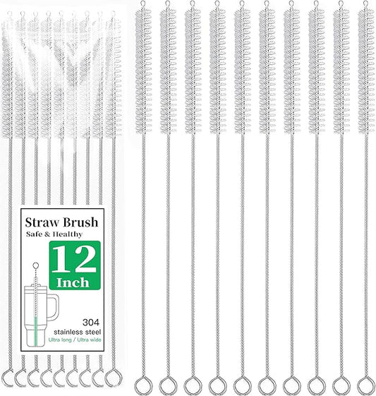 12 Inch Extra Long Straw Cleaning Brush Set - 10 Pack Pipe Cleaners for Baby Bottles, Water Bottles, Tumblers & Reusable Straws - Dishwasher Safe
