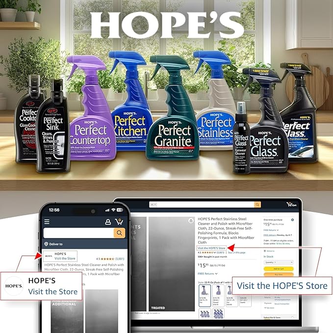 HOPE'S Perfect Granite & Marble Countertop Cleaner, Stain Remover and Polish, Streak-Free, Ammonia-Free, 22 Ounce, 12 Pack