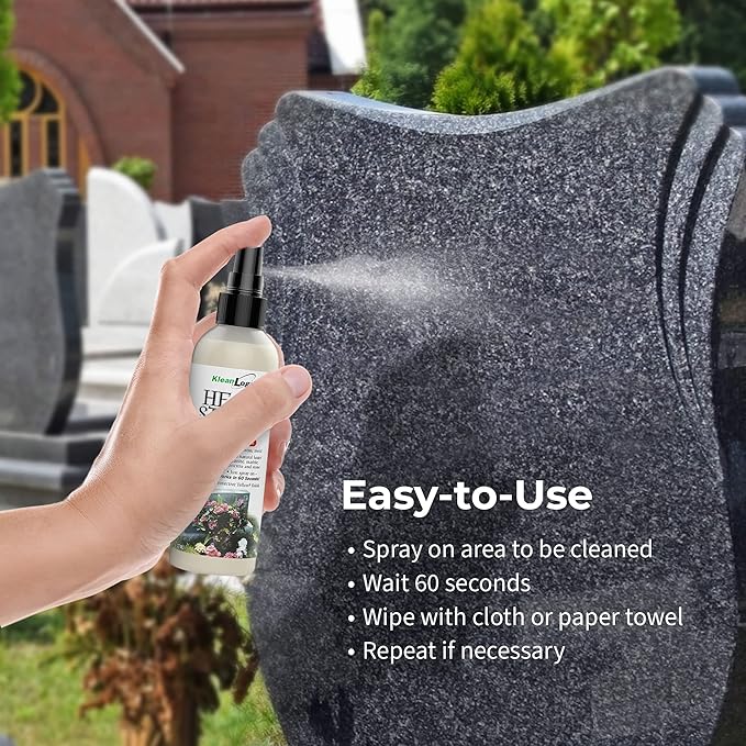 Headstone Cleaner For Graves & Memorials, Tombstone Cleaner Solution Removes Dirt & Plant Growth To Restore Natural Luster To Granite, Marble, Slate, Concrete, Limestone & Stone, 8 Fl Oz