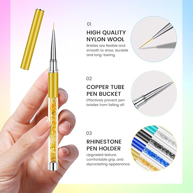 AIJIMEI Gel Polishing Nail Liner Brush 5pcs Of Painting Art Nail Liner Brush Outline Beautiful Patterns.