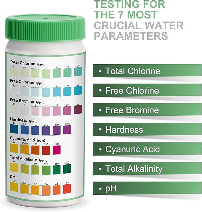 AAwipes Swimming Pool Test Kit 7 in 1 |100 Pool Test Strips | Pool PH Testing Kit Super Accurate Water Hardness Acid Test Kit Pool Maintenance Kit for Pool, Hot tub and Spa (K010)