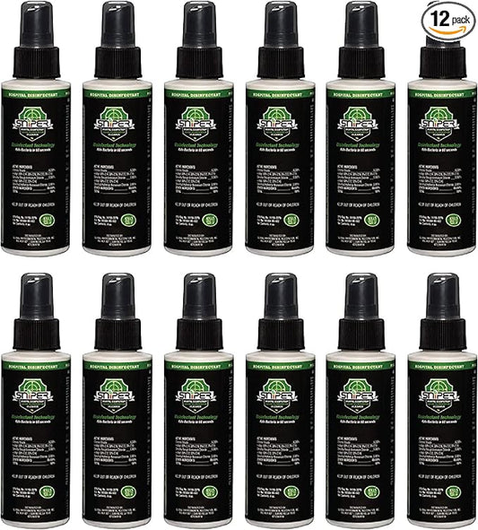 SNiPER Hospital Disinfectant, Odor Eliminator & All-Purpose Cleaner, Made in the USA, 4 Ounce Spray, 12-Pack