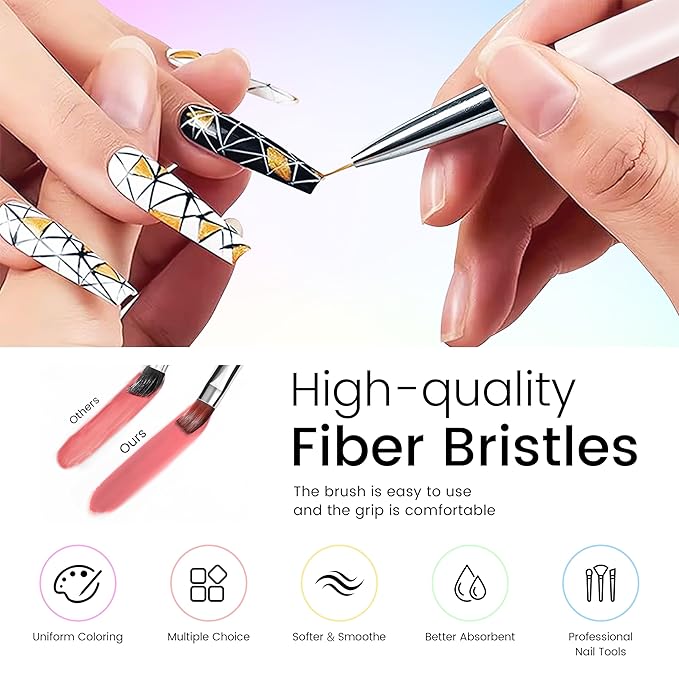AIJIMEI Nail Art Brushes, 6pcs Nail Tool Set, Double Headed Point Color Nail Tools, Long/Short Striped Nail Art Brushes, Suitable For Nail Design.