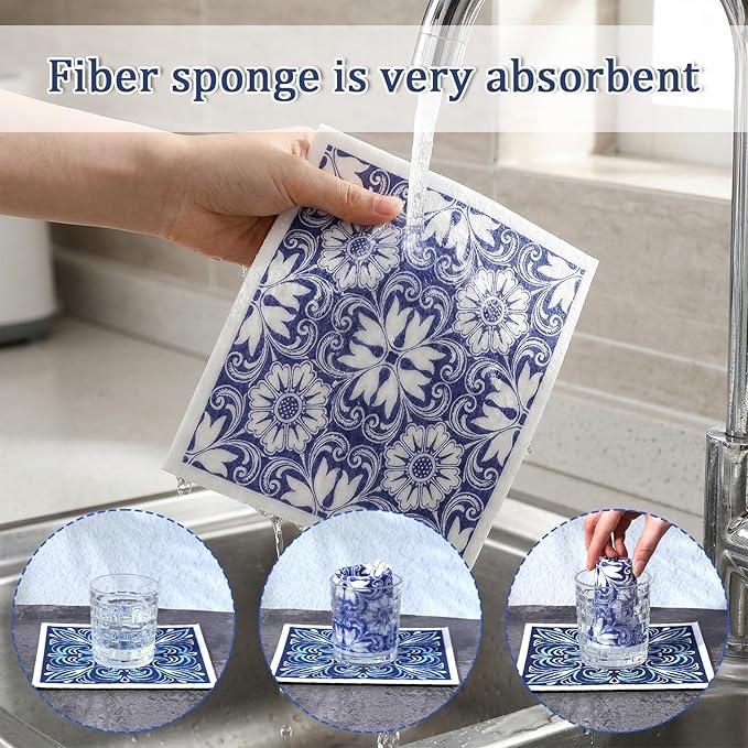 6-Pack Swedish Dish Cloths, Reusable Absorbent Quick-Dry Kitchen Towels, Unwoven Cleaning Cloths for Dishes, Countertops & Bathrooms
