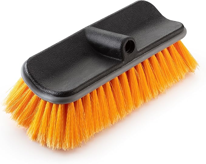 Hard Bristle Deck Scrub Brush Heavy Duty // Concrete Scrub Brush for Exterior House Cleaning // Screw On Floor Brush Scrubber Fits Standard Acme Threaded Extension Poles (Pole Sold Separately)
