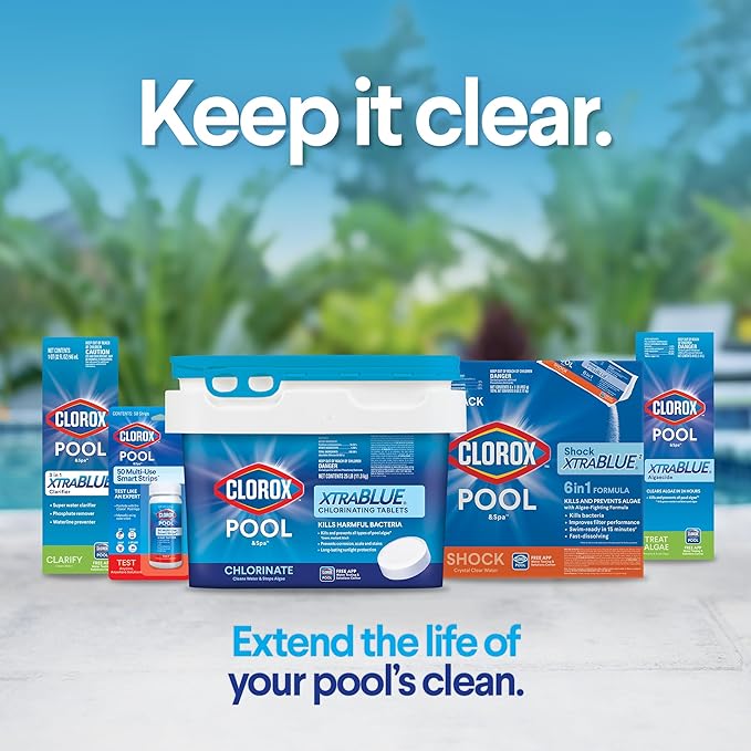 Clorox® Pool&Spa™ XtraBlue 3” Swimming Pool Chlorinating Tablets, Kills Bacteria & Stops Algae (25 LB)