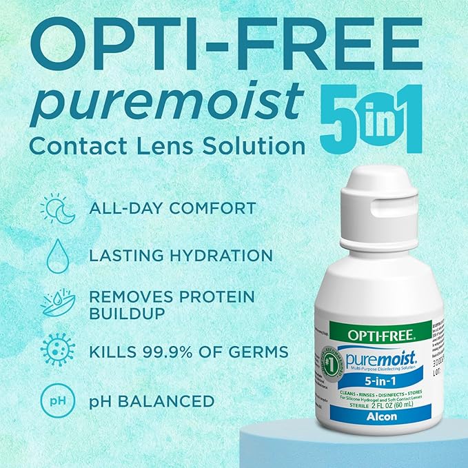 Opti-Free Puremoist Multi-Purpose Contact Lens Cleaning and Disinfecting Solution with Lens Case, 2 Fl Oz (Pack of 1)