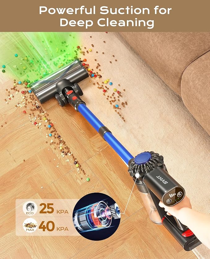 Cordless Vacuum Cleaner, 450W 40KPA Vacuum Cleaners for Home, 45Mins Lightweight Stick Vacuum with Advanced Green Light Tech, Rechargeable Battery Vacuum for Carpet,Pet Hair,Hardwood Floor