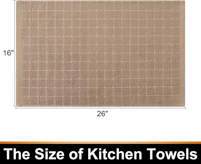 Mordimy 100% Cotton Terry Cloth Kitchen Towels, Super Soft and Absorbent Dish Towels for Drying, Checkered Designed Hand Towels for Kitchen, 16 x 26 Inches, 6 Pack, Tan