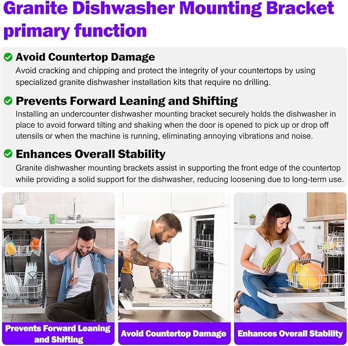 Granite Dishwasher Mounting Bracket Kit Fits Most Under Counter Dishwasher Mounting Bracket For Granite Countertop Dishwasher Brackets WP8269145 AP6012289 PS11745496 With Glue and Screws - 2 Pack