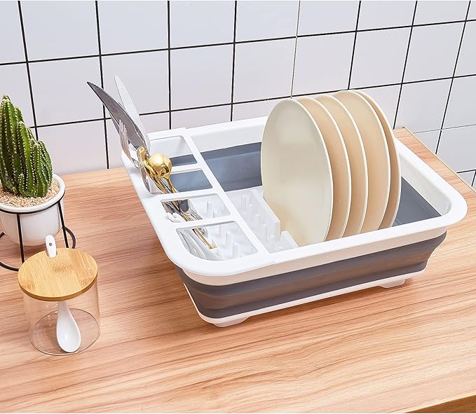 Collapsible Dish Drainer with Drain Plug & Swivel Spout - Space-Saving, Portable Dish Rack for Kitchens, RVs, Campers & Travel Trailers