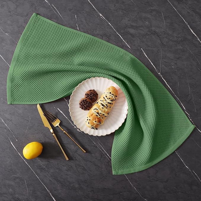 Homaxy 100% Cotton Kitchen Towels and Dishcloths Set, 12 x 12 Inches and 13 x 28 Inches, Set of 16 Bulk Kitchen Towels Set, Ultra Soft Absorbent Dish Cloths for Washing Dishes, Grass Green
