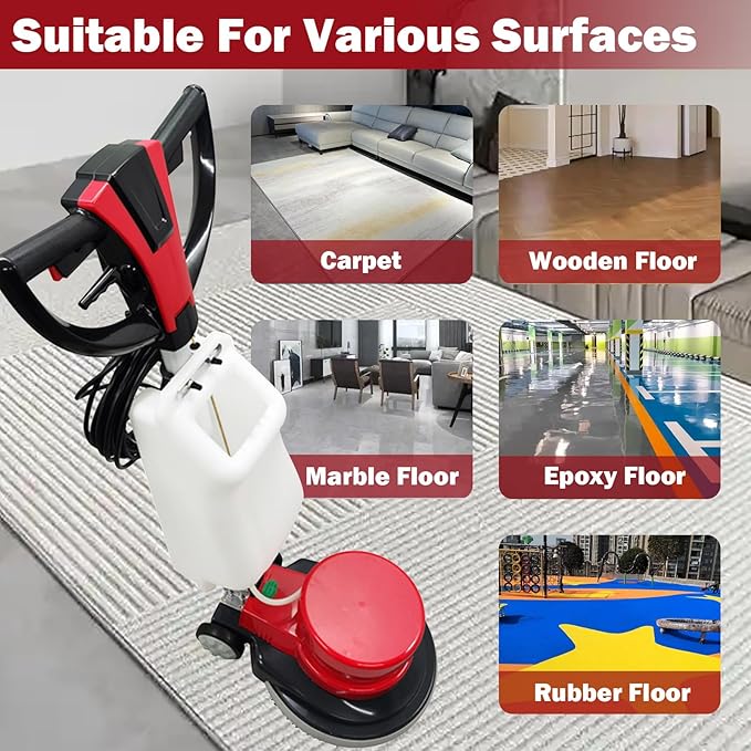 TECHTONGDA Floor Polisher & Buffer Commercial Floor Buffer Scrubber 17" Carpet Cleaning Machine 154RPM Industrial Orbiter Floor Cleaning with 3gal Tank and 3 Brush heads