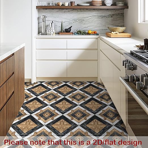 Nuxovilar Peel and Stick Vinyl Floor Tiles, 12x12 Inch Geometric Wood & Marble Mosaic Pattern, Self-Adhesive Flooring (10 Pcs)