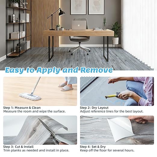Art3d 15 Sq.ft Peel and Stick Floor Tiles, 10Pcs Luxury Vinyl Plank Flooring Wood Look, 36" × 6" Adhesive and Waterproof Tile Sticker for Bedroom, Living Room, Kitchen, Dust Grey